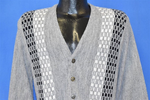 60s Mod Geometric Checkered Gray Acrylic Cardigan
