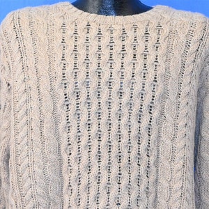 60s Irish Aran Cable Knit Fisherman Beige Wool Pullover Sweater XXL