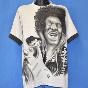 90s Jimi Hendrix Playing Guitar Airbrushed Roll Up Sleeve t-shirt XXL image 2