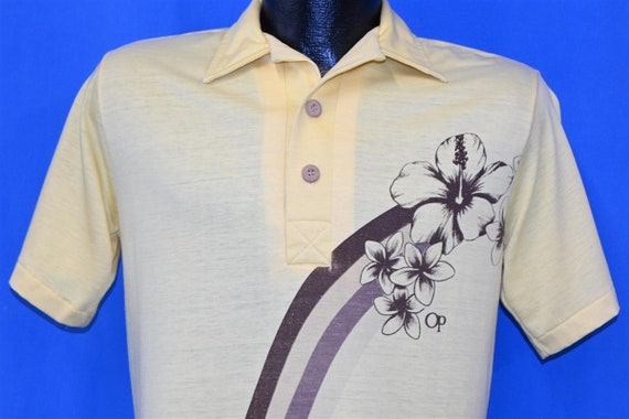 80s Ocean Pacific OP Hibiscus Floral Yellow Polo … - image 1