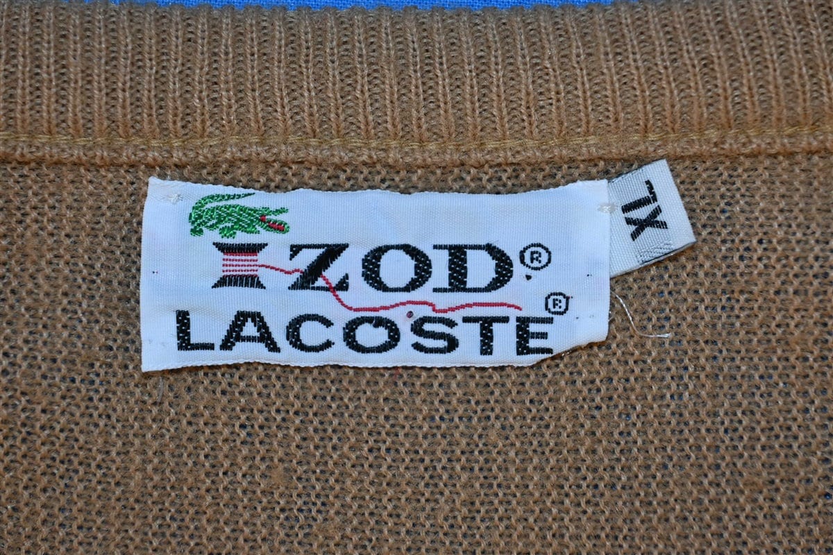 60s Izod Lacoste V-neck Brown Embroidered Crocodile Emblem