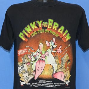 Jaren 90 Pinky & the Brain Take Over the World Warner Bros. Cartoon zwart T-shirt groot