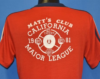 80er Jahre Matt's Club California 81 Pool League Ara V-Neck Jersey Gestreiftes T-Shirt Medium