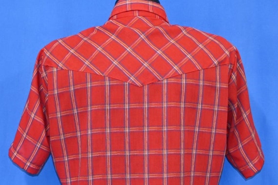 70s Ely Wagon Boss Red Plaid Pearl Snap Short Sle… - image 4