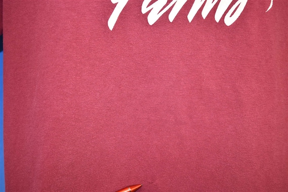 90s Organic Farms Logo Maroon Red Hanes t-shirt E… - image 4