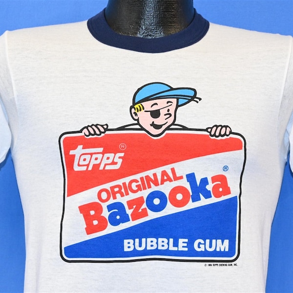 T-shirt Années 80 Bazooka Bubble Gum Topps Promo Logo Ringer Enfant Très Large