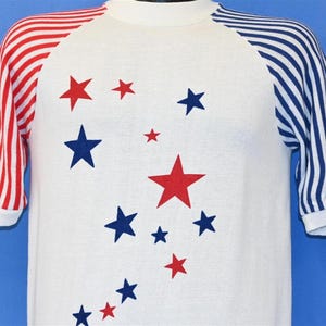 60s Stars And Stripes Raglan USA Red White Blue Short Sleeve Sweatshirt Small