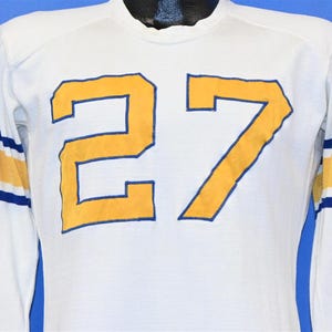 50s White Blue Yellow #27 Padded Football Jersey t-shirt Medium