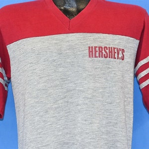 80s Hershey&#39;s Chocolate Pennsylvania Logo Striped Sleeve t-shirt Medium