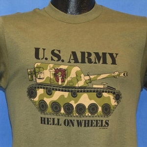 80s United States Army Hell On Wheels Military Tank Olive Drab t-shirt Small