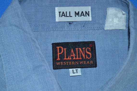 80s Plains Blue Pearl Snap Shirt Large Tall - image 3