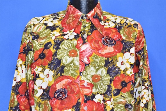 70s Career Club Floral Flowers Big Collar Men's S… - image 1