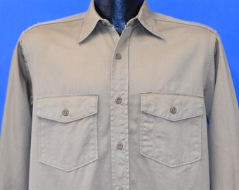 50s Dickies Red Tag Beige Workwear Tan Button Down Work Shirt Large