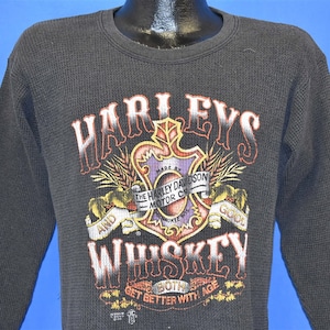 80s Distressed 3D Emblem Harley Davidson Waffle Weave Whiskey Montgomery LS t-shirt Medium