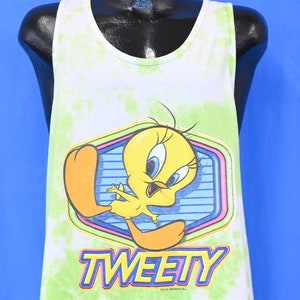 Camiseta sin mangas con teñido anudado de dibujos animados de Tweety Bird de Looney Tunes de los 90, talla extragrande
