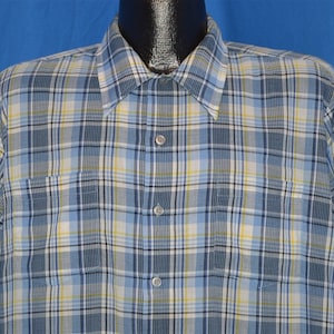 80s JCPenney Blue Yellow Plaid Button Down Shirt Large