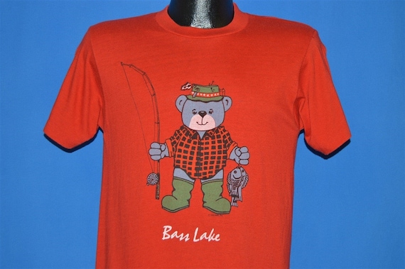 80s Bass Lake Fishing Bear T-shirt Medium 