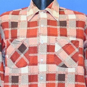80s Campus Plaid Check Red Orange Cotton Flannel Button Down Shirt Medium
