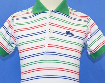 80er Jahre Izod Lacoste Streifen Grün Blau Rot Poloshirt Jugend S