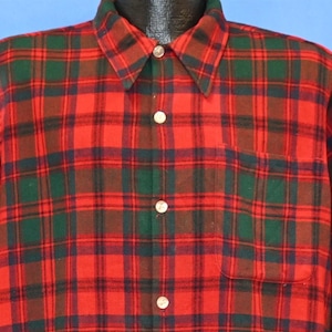 60s Woolrich Red Green Plaid Wool Flannel Button Down Shirt Large
