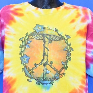 90s Rainbow Tie Dye Peace Sign Mushroom Flowers Hippie t-shirt Extra Large