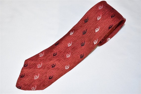 50s Red Black White Swirl Motif Necktie