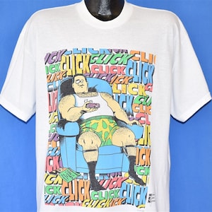 90s Click Television Remote Lazy Man Underwear Funny Cartoon t-shirt Extra Large