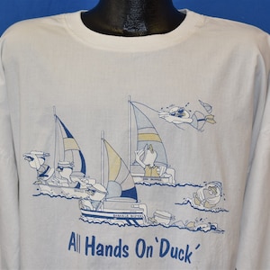 80s All Hands On &#39;Duck&#39; Funny Long Sleeve t-shirt Extra Large
