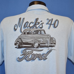 80s Mack&#39;s 1940 Ford Hot Rod Blue Car Polo Shirt Large