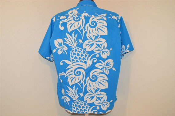 50s Blue White Pineapple Hibiscus Aloha Hawaiian … - image 3