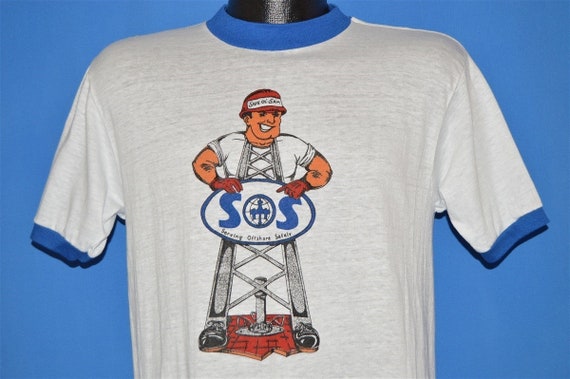 70s SOS "Serving Offshore Safely" Ringer t-shirt … - image 1