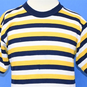 80s Fast Breakers Navy Blue Yellow White Striped All Over Print t-shirt Youth Medium