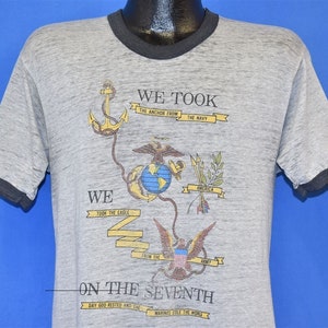 80s U.S. Marines Corps Eagle Anchor Globe Distressed Ringer t-shirt Medium