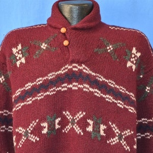 90s Polo Ralph Lauren Geometric Pattern Hand Knit Shawl Neck Pullover Sweater Medium