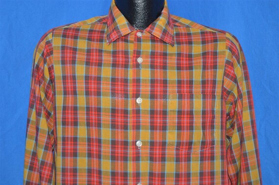 60s Sears Put On Shop Yellow Red Plaid Shirt Yout… - image 1