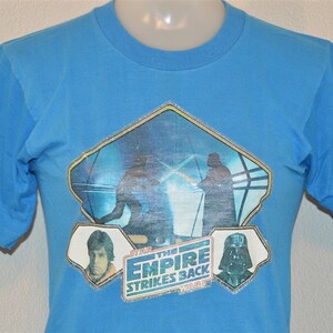 80s Empire Strikes Back Original Glitter Iron On Blue Vintage t-shirt Youth Medium 10-12