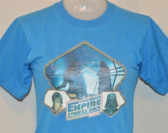 80s Empire Strikes Back Original Glitter Iron On Blue Vintage t-shirt Youth Medium 10-12