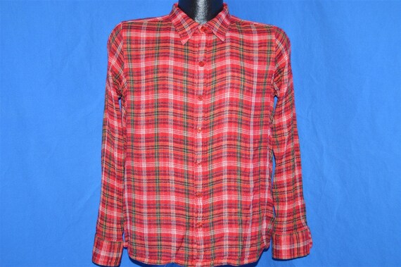 60s Red Gingham Reversible Plaid Shirt Medium - image 4