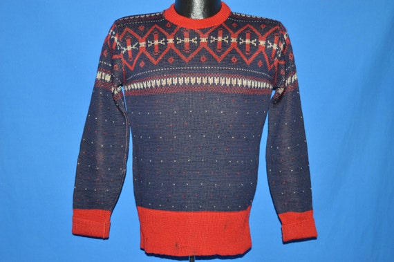 40s Bond Blue Red Snowflake Sweater Small - image 2