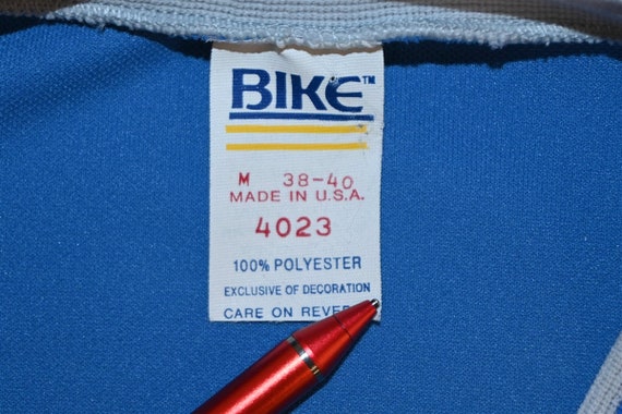 80s Bike Jersey Blue Striped Sleeve V- Neck t-shi… - image 4