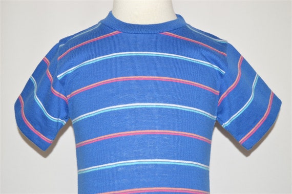 80s Blue Striped Kid's t-shirt Toddler 2T Vintage… - image 1