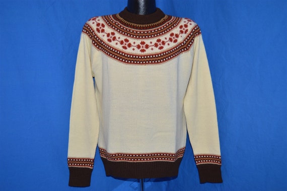 70s Sigallo Cream Brown Vintage Snowflake Ski Swe… - image 2