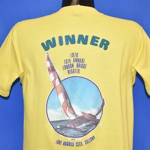 Winnaar London Bridge Regatta &#39;76, T-shirt Lake Havasu, jaren 70, groot