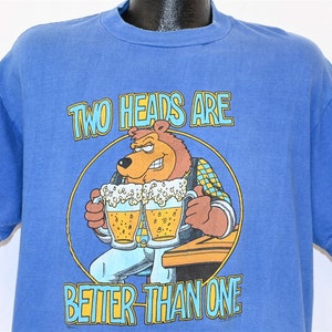 90s Two Heads Are Better Than One Beer Joke Funny Cartoon Bear t-shirt Extra Large