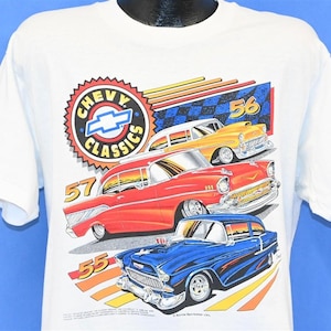90s Chevy Classics Chevrolet Cars 55 56 57 Hot Rod White t-shirt Large