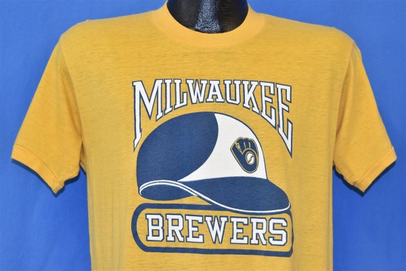 blue and yellow baseball tee