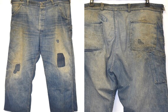 40s Railroad Carpenter Patched Jeans Work Pants Si