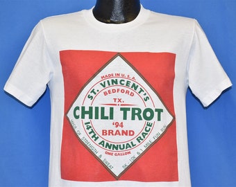 80s St. Vincent Chili Trot 5K Run 14th Annual Race Bedford Texas Spoof Tabasco t-shirt Small