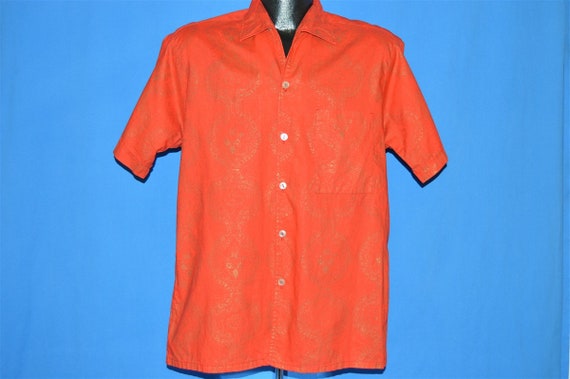 60s Sears Red Gold Loop Collar Hawaiian shirt Med… - image 2