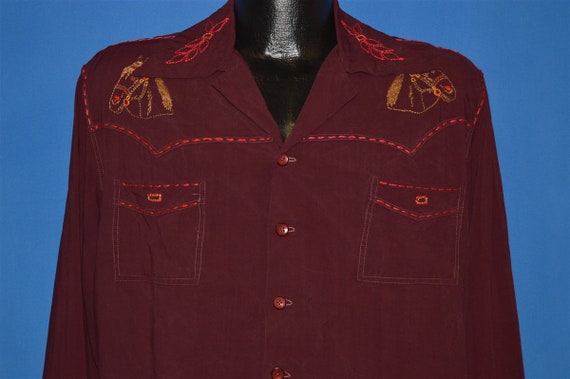 40s Horse Embroidered Western Shirt Large